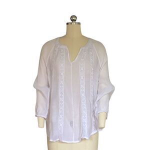 Counter Parts Women's M White Boho Peasant Blouse 3/4 Sleeve Scoop Neck